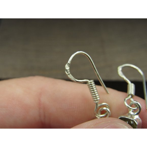 Sterling Silver Green Glass And Round Moonstone Earrings Vintage Wedding - Picture 4 of 7